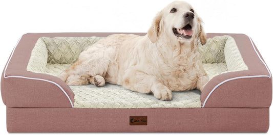 Orthopedic XL Dog Bed for Extra Large Dogs, Waterproof Memory Foam Dog Beds with Sides, Non-Slip Bottom and Egg-Crate Foam Big Dogs Couch Beds with Removable Washable Cover(X-Large,Pink) - Pet Explorer