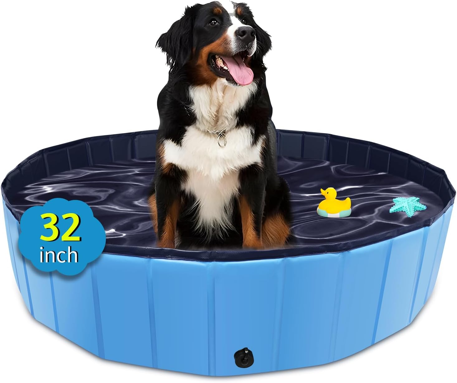 Foldable Dog Pool, 32" x 8" Kiddie Pool with Hard Plastic, Non-Slip Dog Bath Tub for Outdoor Backyard, Collapsible Dog Swimming Pool for Kids Dogs Pets (Blue) - Pet Explorer
