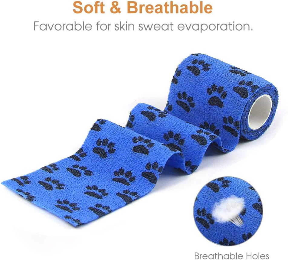 AUPCON Vet Wrap Cohesive Bandages Bulk Self Adhesive Bandage Wrap Self Adherent Wrap Non-Woven for Dogs Pet Animals & Ankle Sprains & Swelling (3 Inch Blue Claw) - Pet Explorer