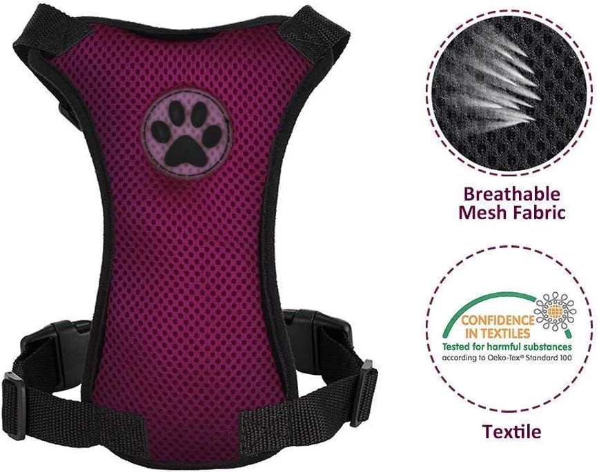 SlowTon Dog Seat Belt Harness for Car, Dog Car Harness Adjustable Mesh Breathable & Dog Seatbelt Safety Tether with Elastic Bungee for Small Medium Large Pets(Burgundy, Single Clip, L) - Pet Explorer