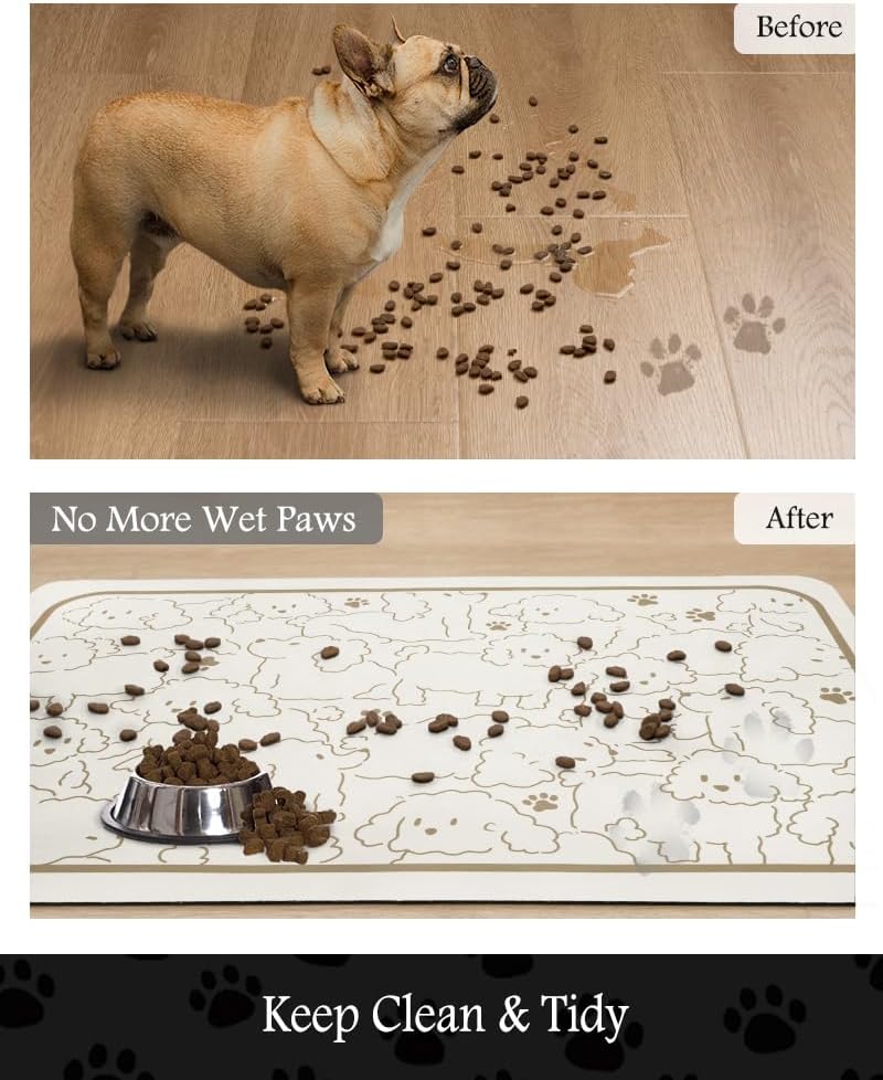 Pet Feeding Mat-Absorbent Dog Mat for Food and Water Bowl-No Stains Quick Dry Water Dispenser Mat-Dog Accessories Pet Supplies-Bowl for Messy Drinkers（FRAMEDOGS,17"x28" - Pet Explorer