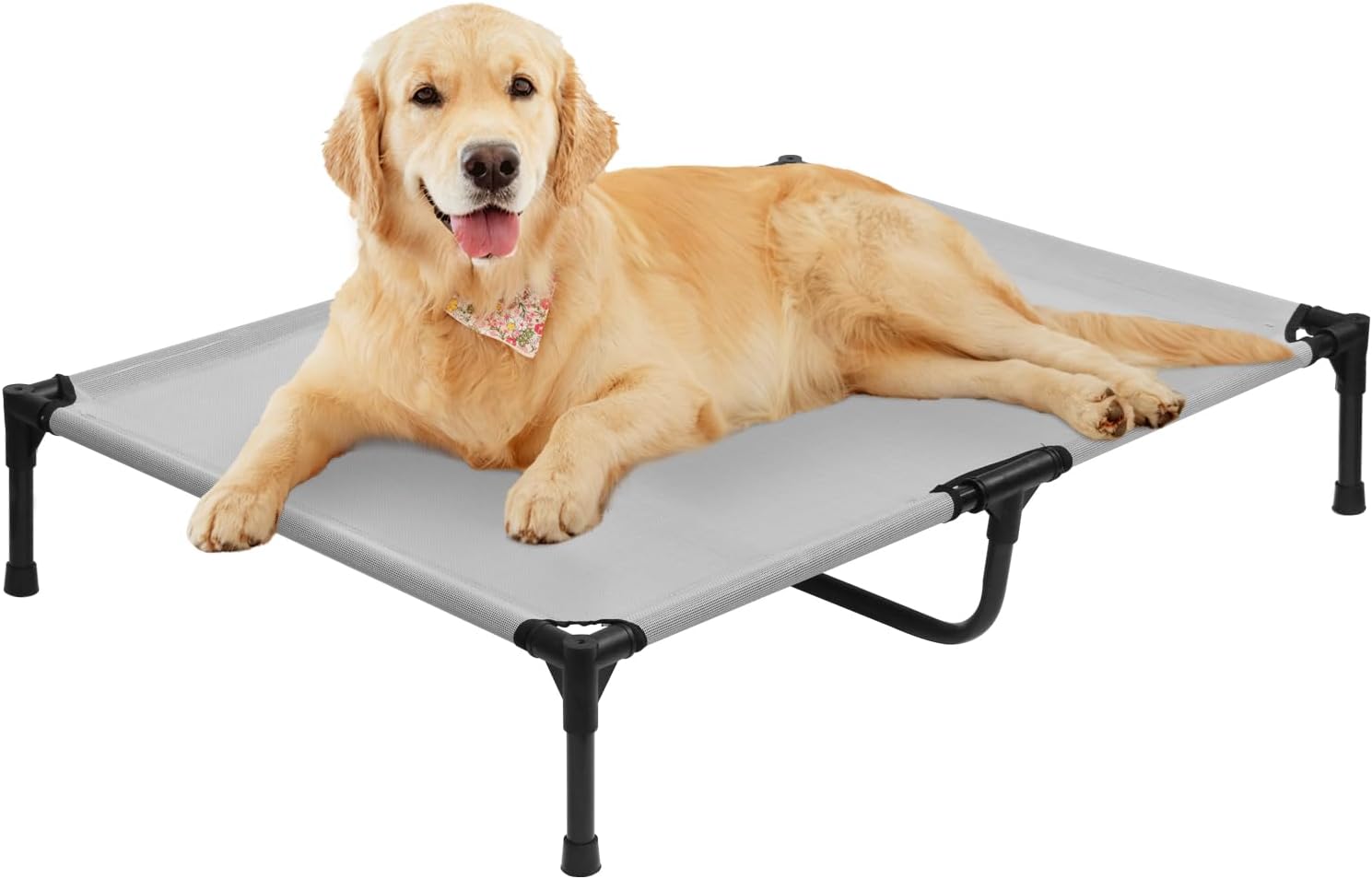 XL Elevated Dog Bed, Extra Large Cooling Raised Dogs Cot, Outdoor Lifted Ped Cots, Stable Pet Hammock with Non-Slip Feet, Off Ground, Washable Teslin Mesh, Grey - Pet Explorer