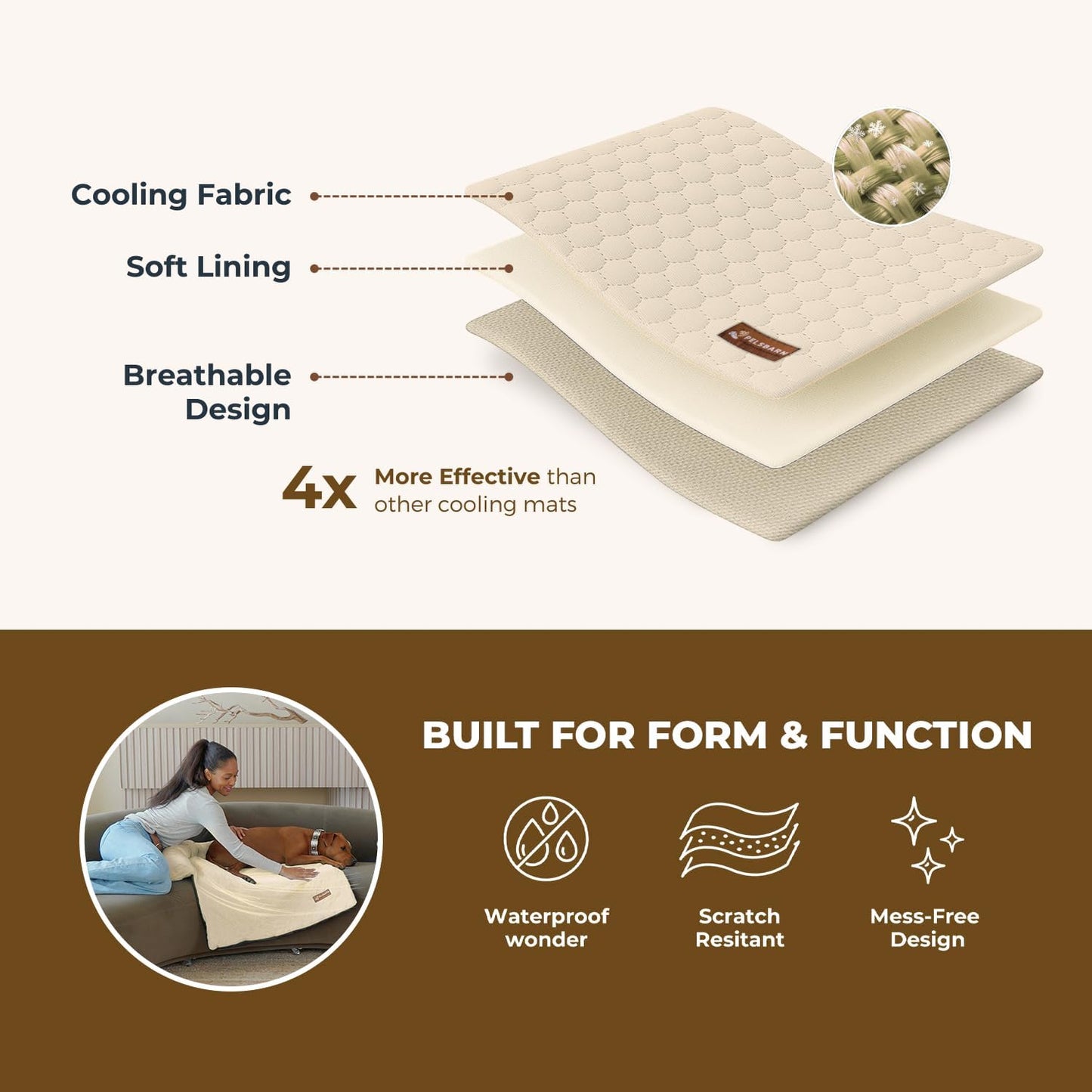 Dog Cooling Mat- Ice Silk Summer Comfort, Self Cooling, Non-Slip Dog Pad, Durable & Washable, Mat for Medium Dogs 50x65 cm, Support Shelter Dogs with Every Purchase (Beige) - Pet Explorer