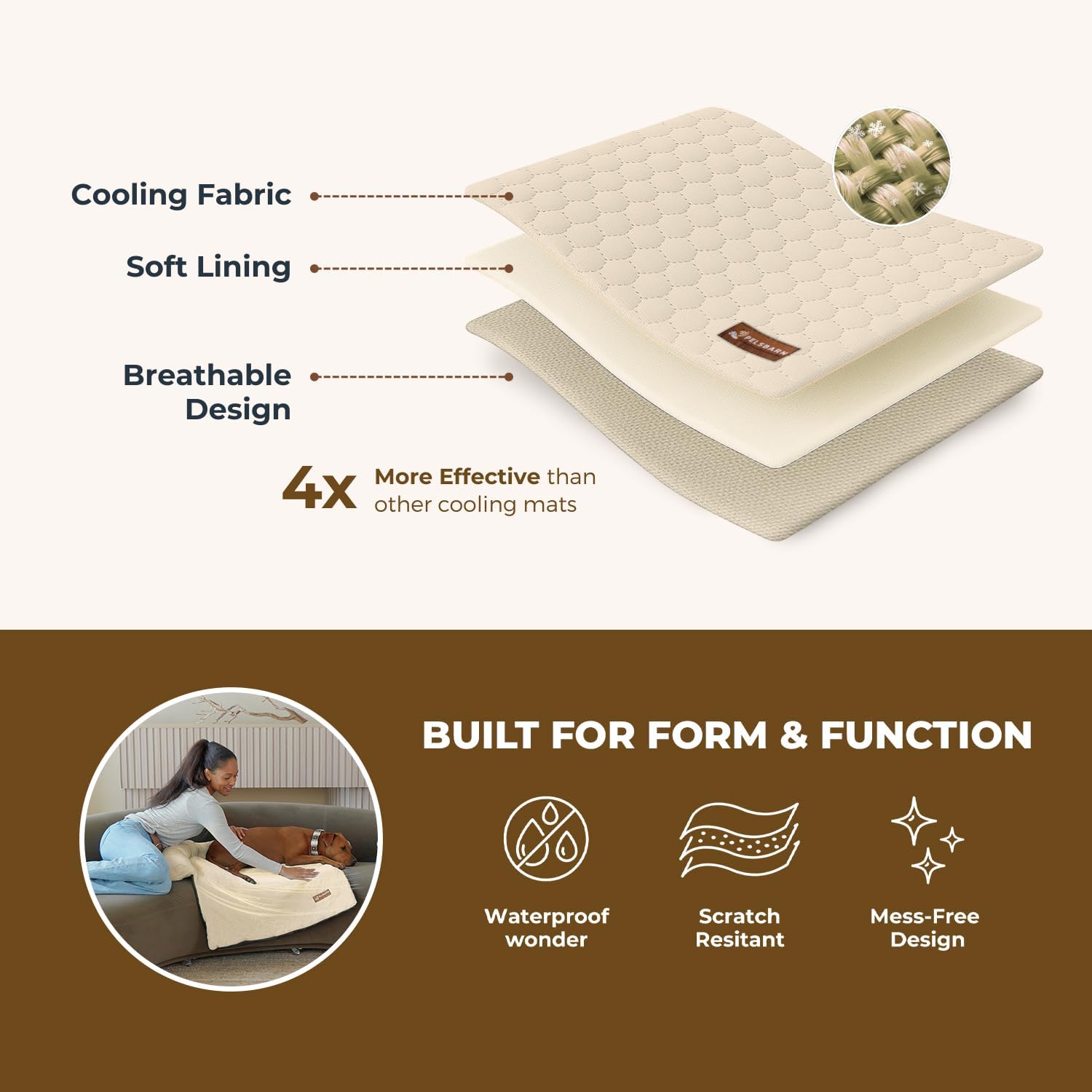 Dog Cooling Mat- Ice Silk Summer Comfort, Self Cooling, Non-Slip Dog Pad, Durable & Washable, Mat for Medium Dogs 50x65 cm, Support Shelter Dogs with Every Purchase (Beige) - Pet Explorer