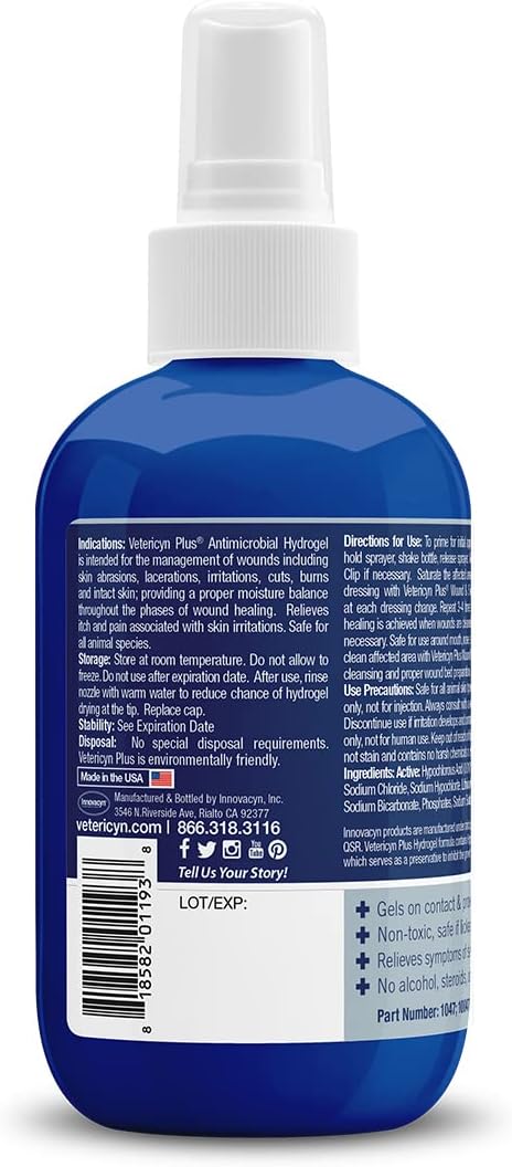 Vetericyn Plus Dog Wound Care Hydrogel Spray | Healing Aid and Wound Protectant, Sprayable Gel to Relieve Dog Itchy Skin, Safe for All Animals. 3 Ounces - Pet Explorer
