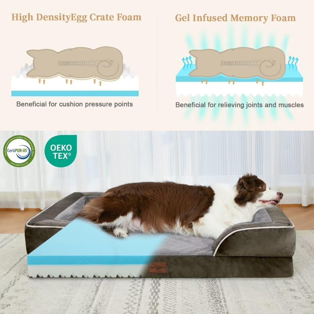 Comfort Expression XXL Dog Beds Memory Foam, Orthopedic Dog Beds for Extra Large Dogs, Waterproof Dogs Bed, Washable Pet Sofa Couch with Bolster & Removable Cover(XX-Large,Olive Green) - Pet Explorer