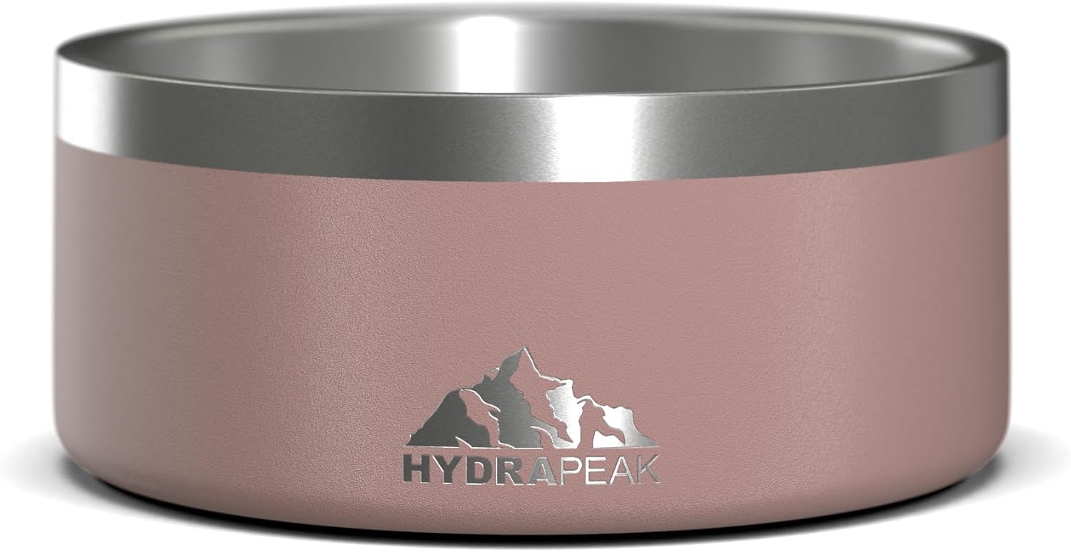 Hydrapeak Dog Bowl; Non Slip Stainless Steel; Water and Food Dish; Large Sized and Small Dogs; 32oz 64oz; Multiple Sizes; 4 Cup | Rosewood - Pet Explorer