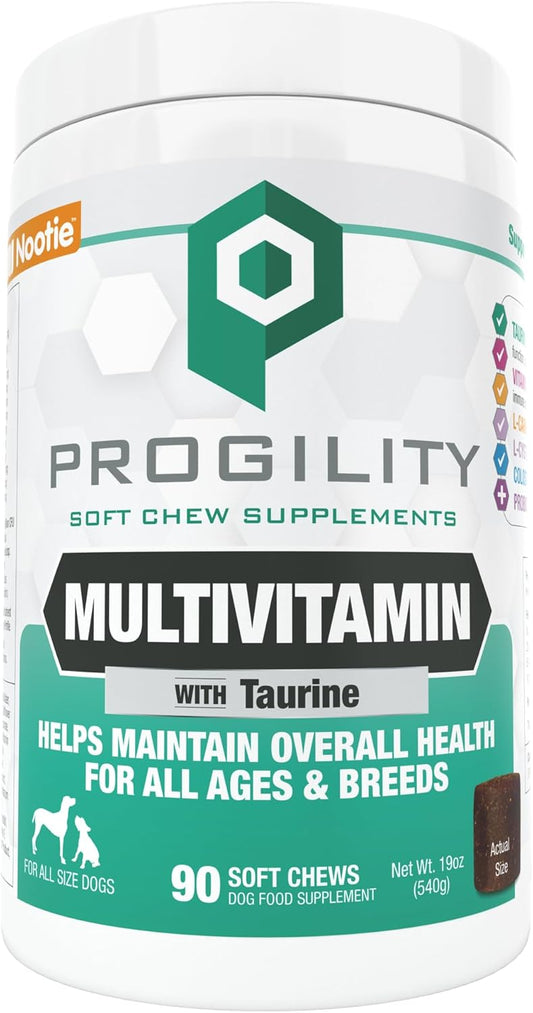 Nootie PROGILITY Daily Multivitamin Chews for Dogs - Supports Immunity, Heart, Eye, Brain, and Bone Health with Taurine- for All Dog Sizes - 90 Soft Chews. - Sold in Over 5,000 Pet Stores - Pet Explorer