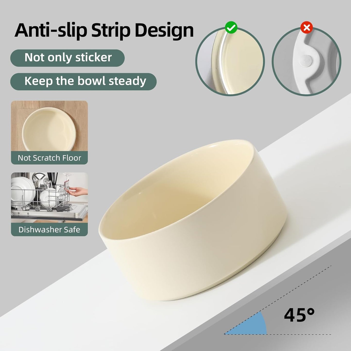 Ceramic 8.2inch Raised Dog Bowl with Stand for Large- Breed Dogs, Pet Food and Water Feeder (Double Bowl with Stand - Beige) - Pet Explorer