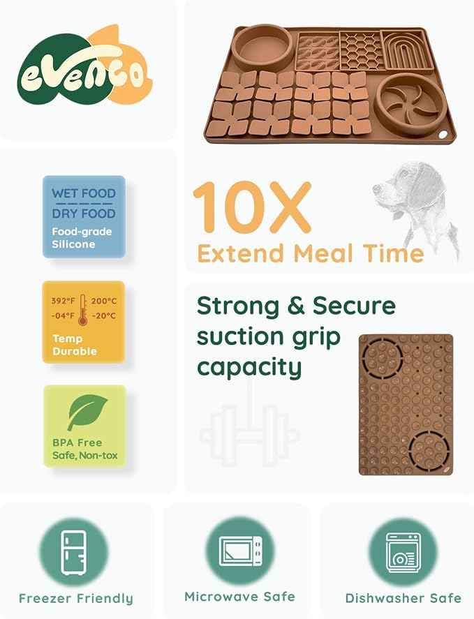 Slow Feeder Bowl, Silicone Lick Mat with Suction Cups for Dog Cat, Snuffle Mat for Pet Smell Training, Puzzle Toys for Bored Puppy, Interactive Sniff Mat for Slow Eating and Keep Busy, Brown