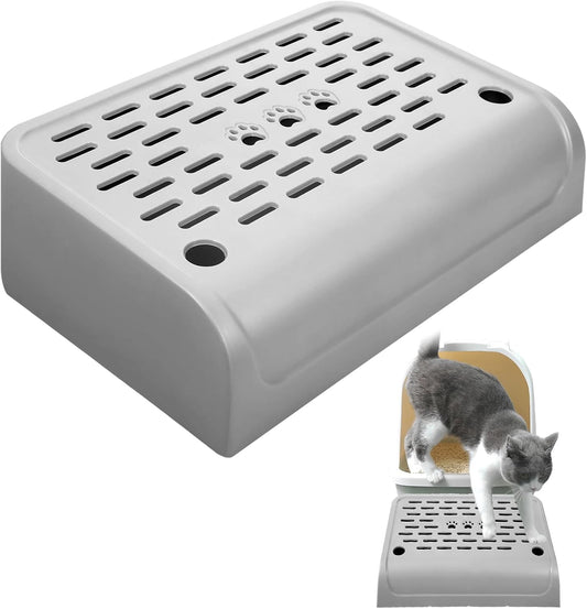 Cat Ramp for Litter Box Step, Stainless Steel Automatic Litter Box Ramp Cat Steps Mat with Filter Function, Double Layered Self Cleaning Cat Stairs with Storage Space for Litter Catcher (Grey) - Pet Explorer
