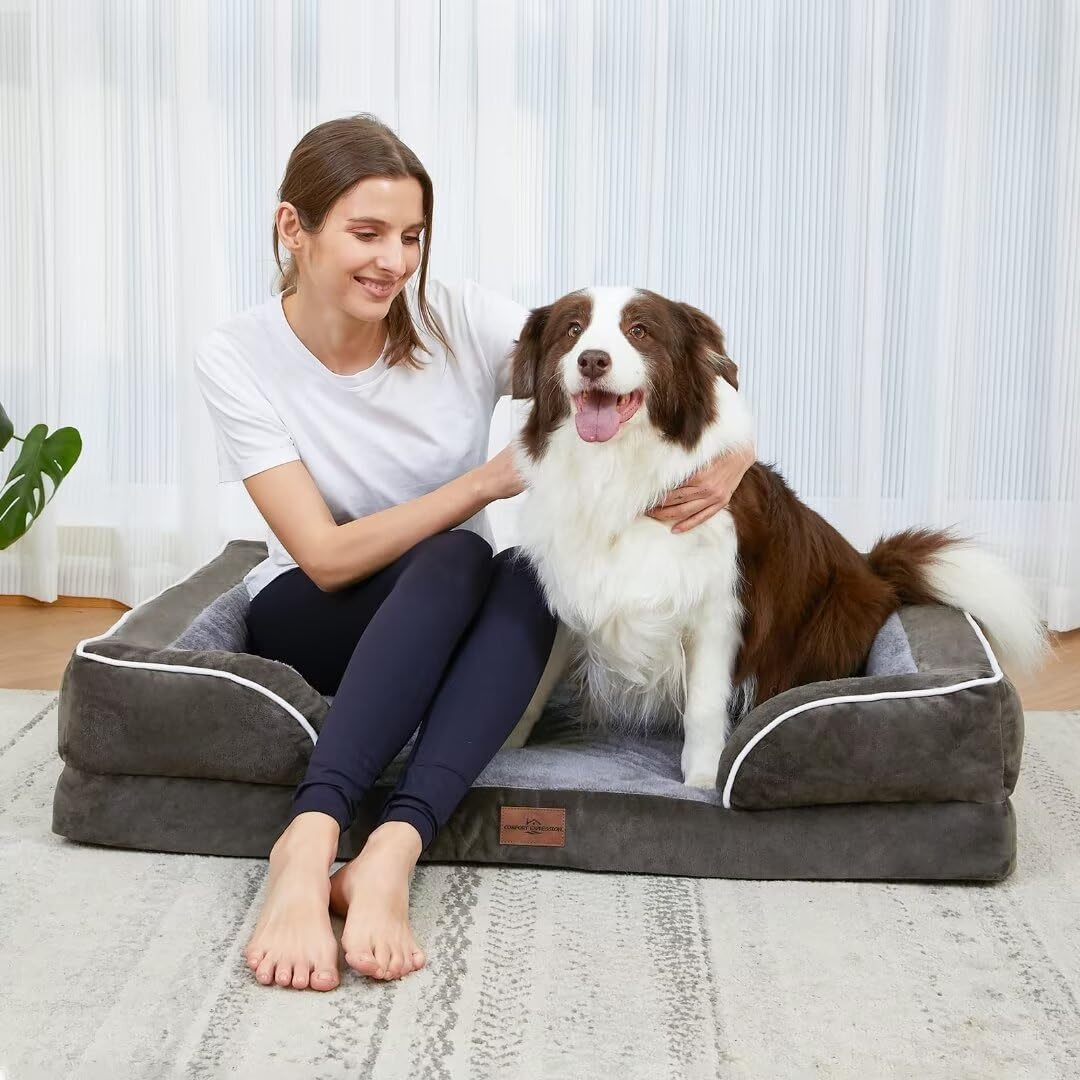 Comfort Expression XXL Dog Beds Memory Foam, Orthopedic Dog Beds for Extra Large Dogs, Waterproof Dogs Bed, Washable Pet Sofa Couch with Bolster & Removable Cover(XX-Large,Olive Green) - Pet Explorer