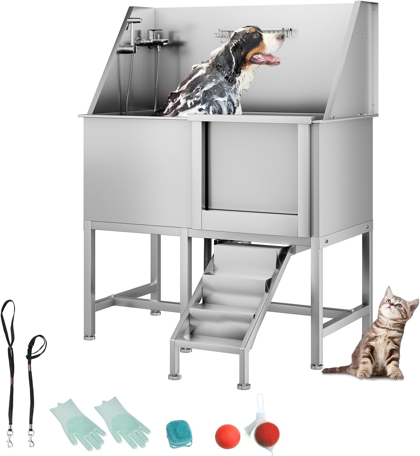 CuisinSmart 50" Dog Bathtub for Large Dogs, Professional Dog Washing Station with Dog Wash Attachment, Bath Pool for Outdoor, Indoor Shower and Grooming (50" Right Door) - Pet Explorer