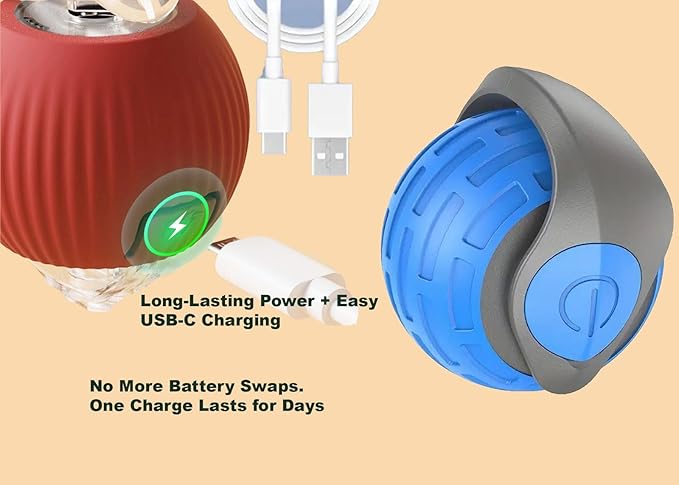 Interactive Cat Ball Toy – Smart Rolling Pet Ball with Obstacle Avoidance, USB Rechargeable, Cord Tail Design – Fun Enrichment Toy for Indoor Cats & Small Dogs (Blue + Red)