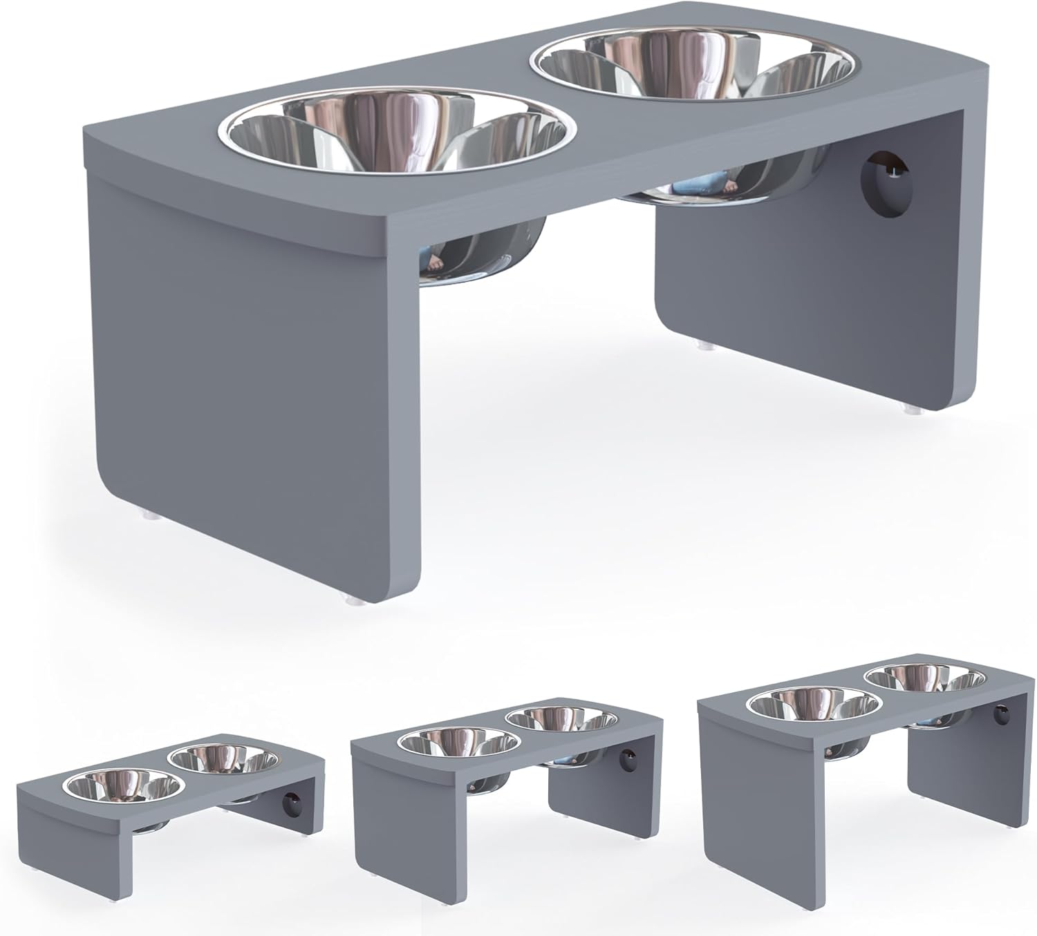 Elevated Dog Bowls, Bamboo Raised Dog Bowl for Medium Dogs, with 2 Stainless Steel Bowls (7'' Tall-30 oz Bowl) - Pet Explorer