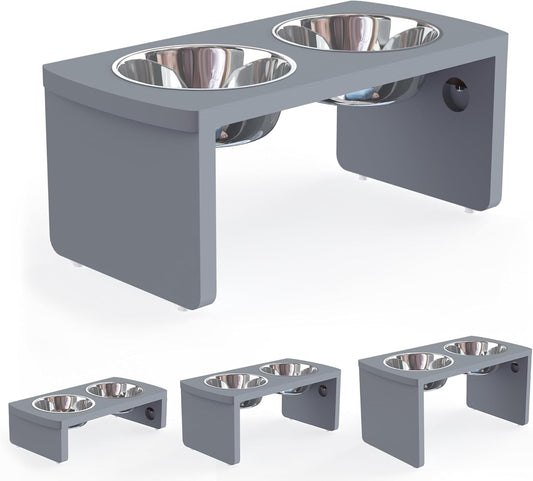 Elevated Dog Bowls, Bamboo Raised Dog Bowl for Medium Dogs, with 2 Stainless Steel Bowls (7'' Tall-30 oz Bowl) - Pet Explorer