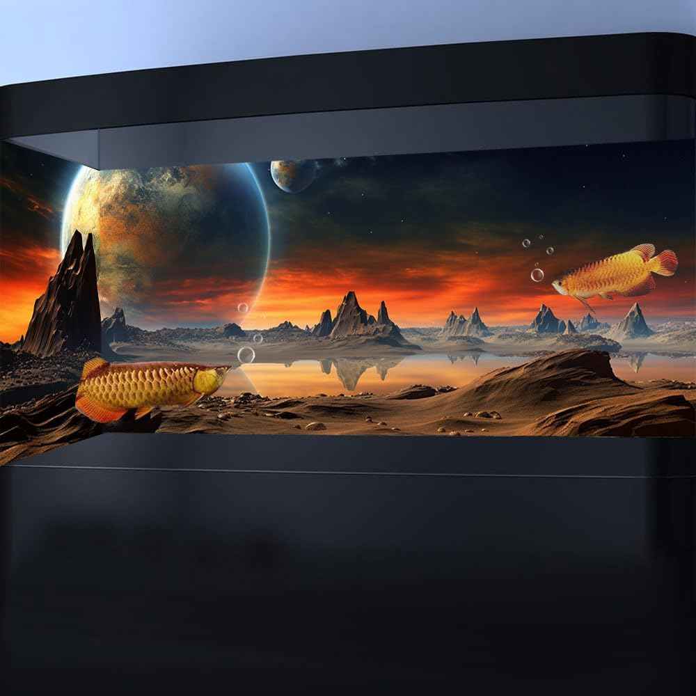 24X12IN Cosmic Aquarium Background, Cool Parallel Space Themed Fish Tank Background, Tropical Desert Terrarium Background with 8 EVA Double-Sided Tape