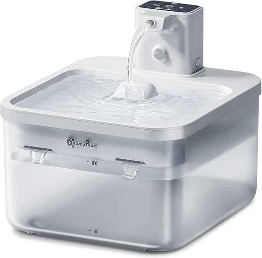 DownyPaws Battery Operated Cat Water Fountain, 84oz/2.5L Fursink Wireless Pet Water Fountain for Cats Inside, Automatic Dog Water Dispenser with Motion Sensor, Ultra Quiet Pump, BPA-Free, White