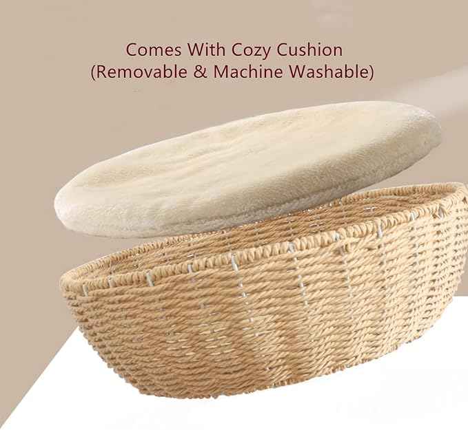 SHENGOCASE Cat Tower Tree Add ons Accessories Replacement Part Basket Bed, Handwoven Wicker Rattan Nest Bowl with Soft Cushion (1pc)
