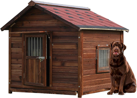 Extra Large Dog House Outdoor Made of Solid Pine Wood, Warm Doghouse, Dog House with Elevated Floor for Large Dogs, (Wood, 7XL) - Pet Explorer
