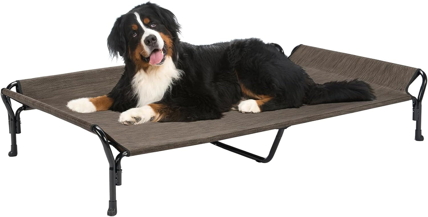 Veehoo Cooling Elevated Dog Bed, Guardrail Raised Pet Cot, Indoor & Outdoor XXL Pet Bed with Washable & Breathable Teslin Mesh, Non-Slip Feet, Dog Couch Bed, 62.5" x 37", Brown - Pet Explorer