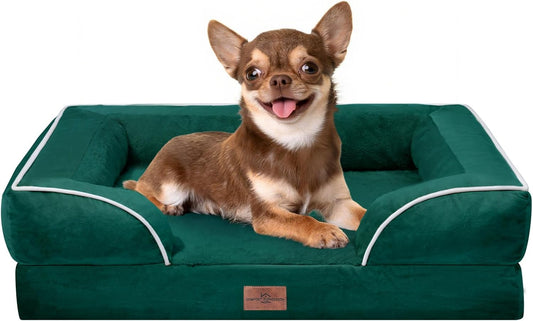 Comfort Expression Small Dog Beds Waterproof Orthopedic Foam Dog Sofa Beds for Small Dogs Comfy Pet Bed with Washable Removable Cover & Non-Slip Bottom(X-Small,Emerald) - Pet Explorer