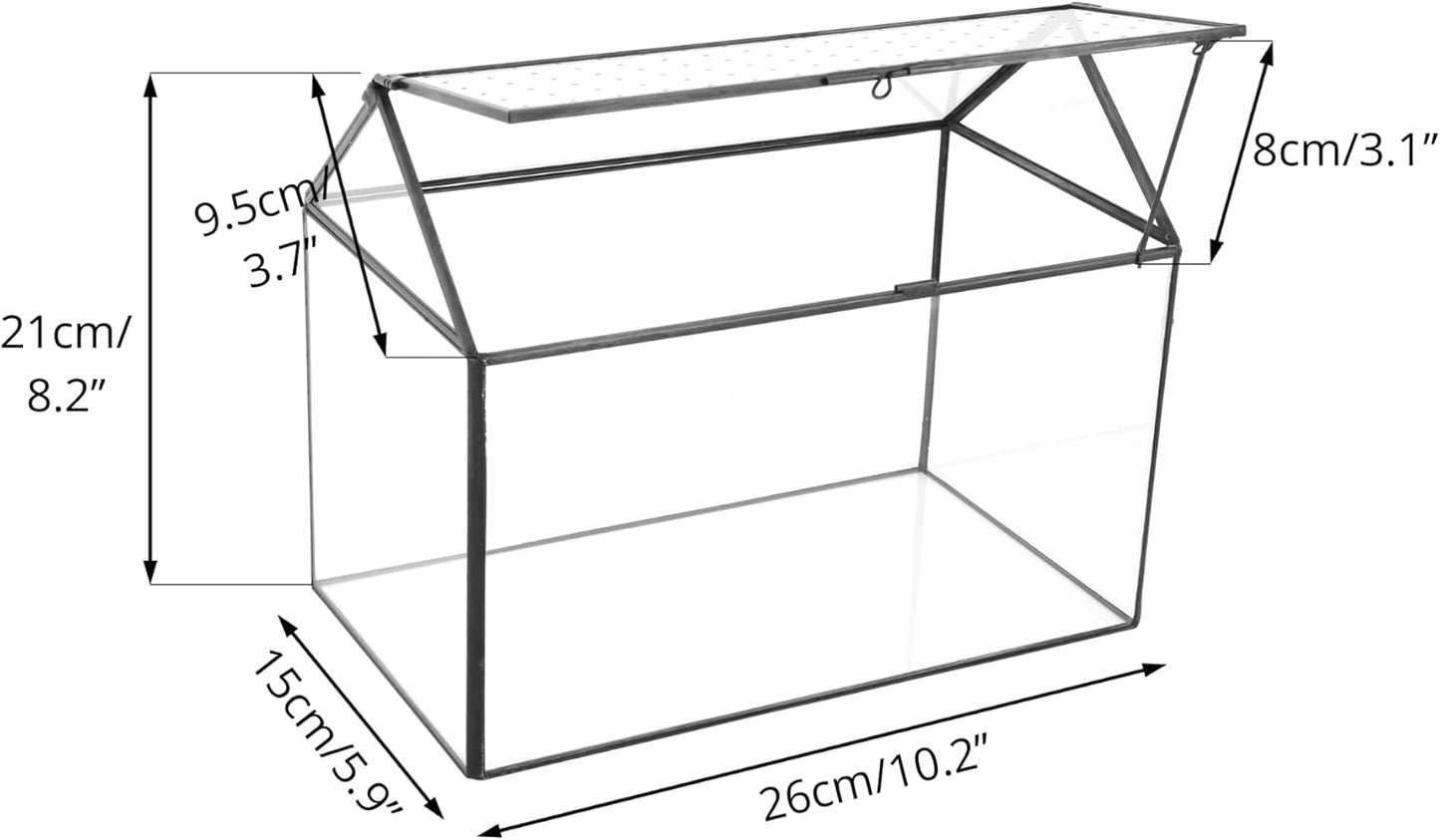 NCYP House Shape Glass Terrarium with Acrylic Lid - 10.2x5.9x8.2 Inches Large Geometric Box for Snails, Ferns, Succulents, Air Plants, Indoor Tabletop Decor, Handmade (Terrarium Only) - Pet Explorer