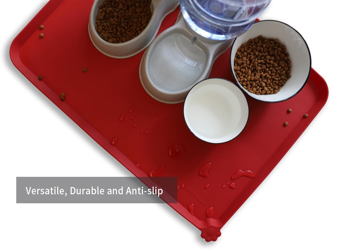 Hoki Found X-Large Silicone Non Slip Pet Feeding Mats - Waterproof Dog Cat Food Mats for Carpet - Classic Red - Pet Explorer