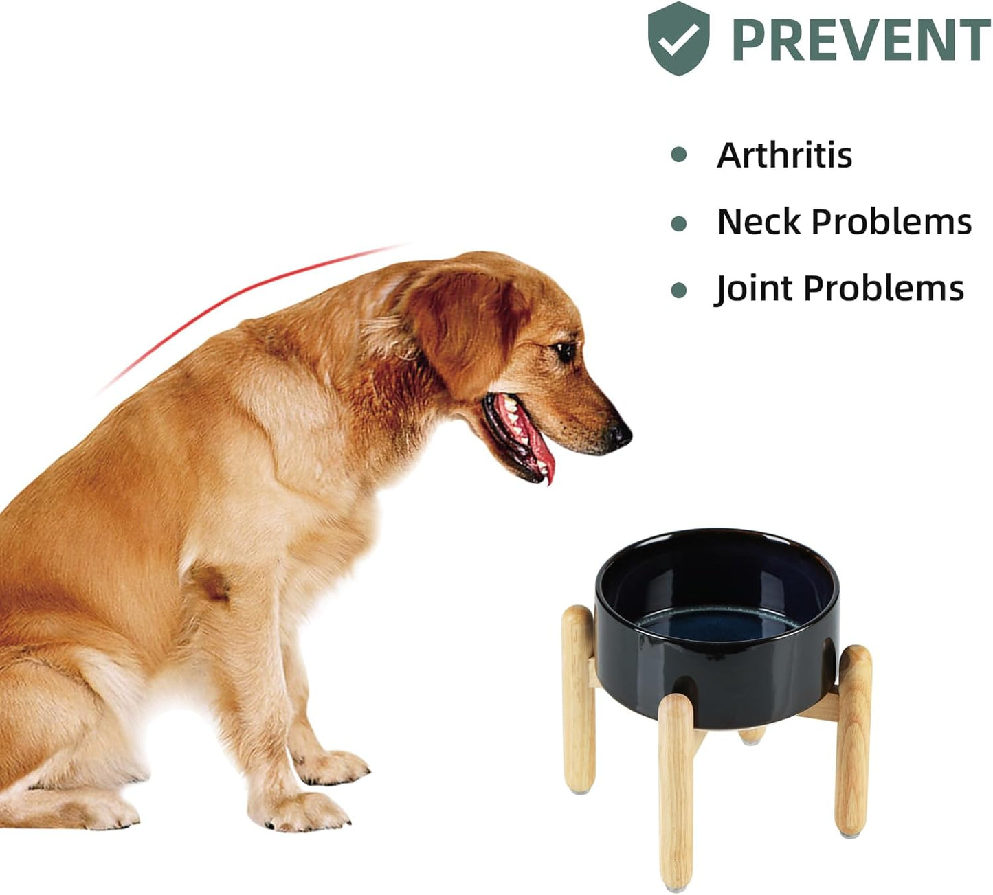 Ceramic 7.3inch Raised Dog Bowl Set, Elevated with Wooden Stand, Food and Water Bowl for Medium Breed Dogs, Weighted Dog Dishes, Pet Feeder(Starry Sky) - Pet Explorer