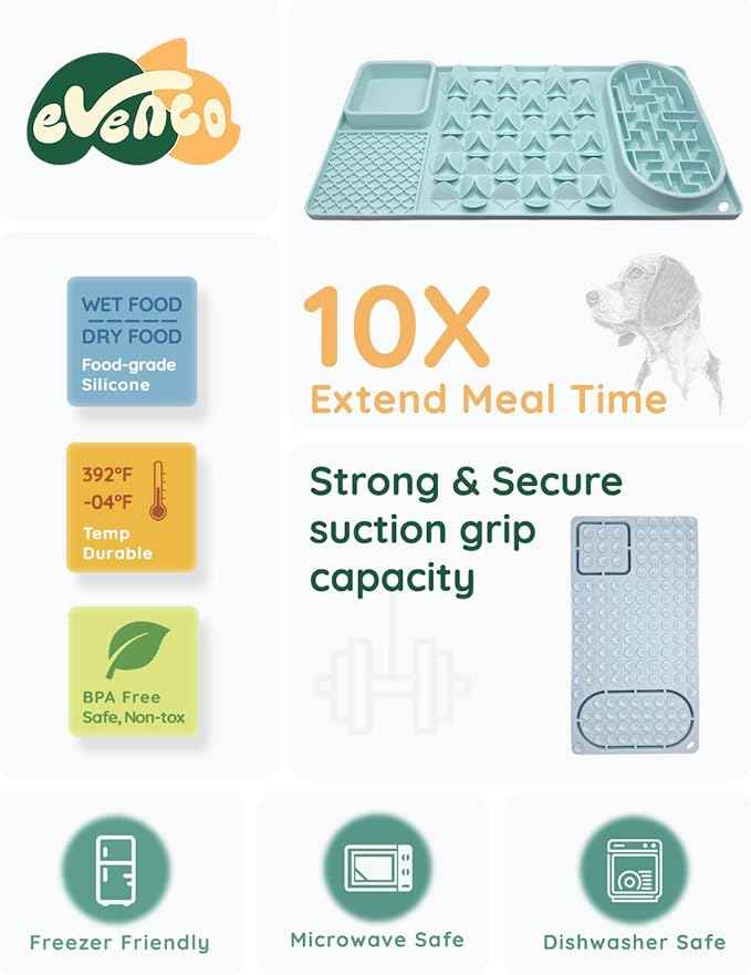 Slow Feeder Bowl for Large dog, Silicone Lick Mat & Snuffle Mat with Suction Cups - Interactive Puzzle Feeder to Slow Eating & Keep Busy, Reduce Vomiting & Relieve Boredom (21"x 11" Mint Green)