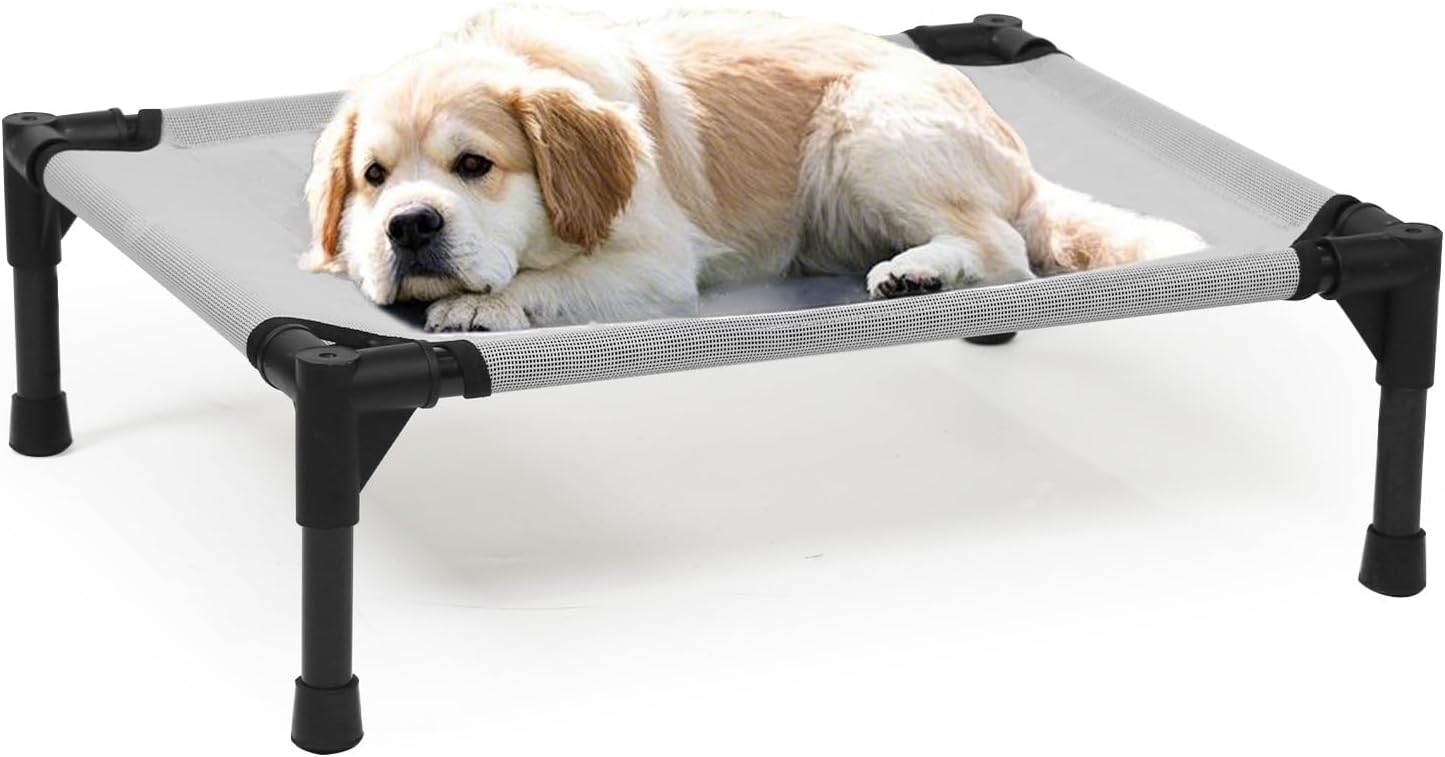 Cooling Elevated Dog Bed Small, Raised Pet Cots Beds for Small Dogs, Dog Hammock Bed with Breathable Mesh & Non Slip Feet, Lifted Outdoor Pet Bed, Grey - Pet Explorer
