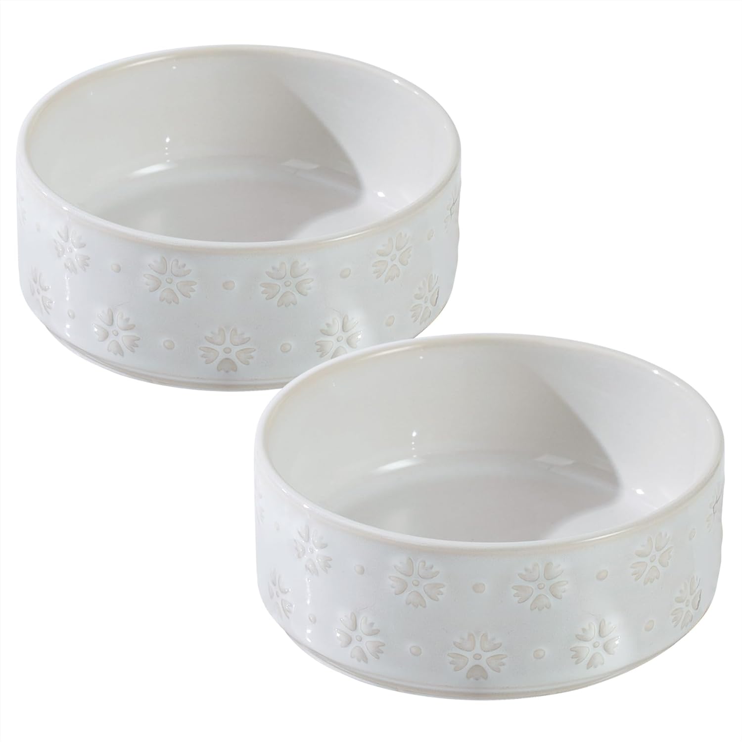 Ceramic 5.1inch Set of 2 Dog and Cat Bowls for Puppy, Kitty, Cats, 2pcs Anti-Slip Food and Water Pet Feeder(2 Bowls, Arctic White) - Pet Explorer
