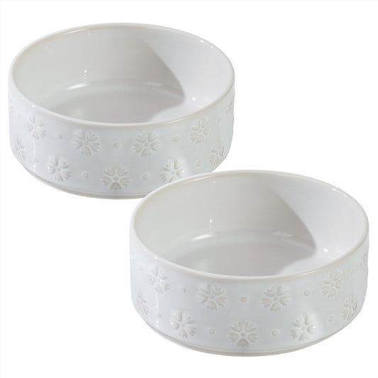 Ceramic 5.1inch Set of 2 Dog and Cat Bowls for Puppy, Kitty, Cats, 2pcs Anti-Slip Food and Water Pet Feeder(2 Bowls, Arctic White) - Pet Explorer
