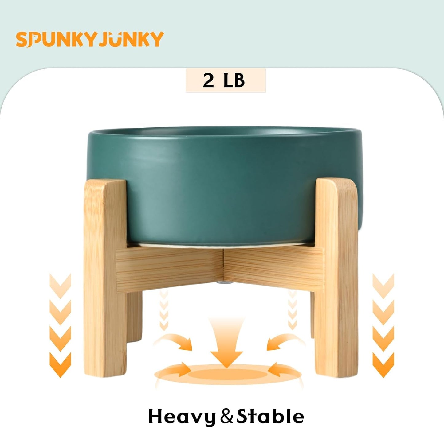 SPUNKYJUNKY Ceramic Elevated Dog Bowls 2 Pack - 6.1inch Raised Dog Bowls with Non-Slip Wooden Stand for Medium Dogs Dishwasher Safe(Green,28.7OZ*2) - Pet Explorer