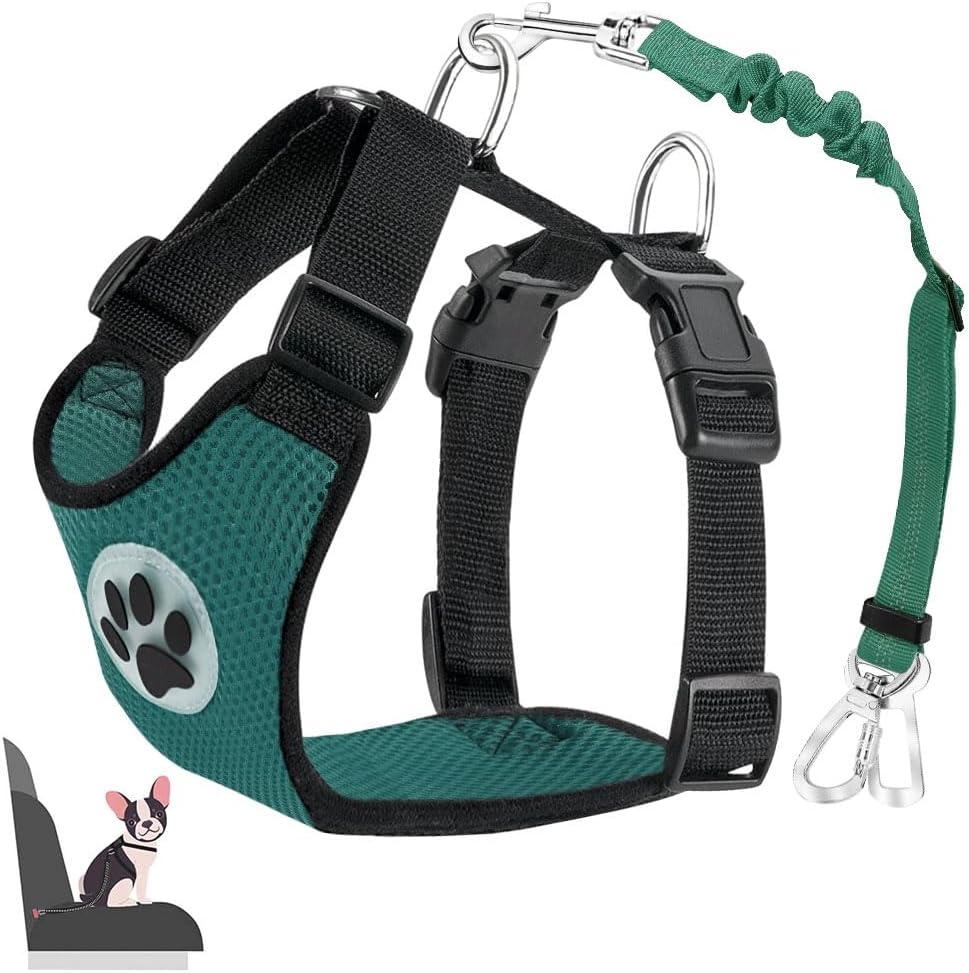 Lukovee Dog Seat Belt for Car, Adjustable Dog Car Harness for Large Medium Small Dogs, Soft Padded & Breathable Mesh Dog Seatbelt with Car Strap and Carabiner((Double Clip 2 in 1),Small) - Pet Explorer