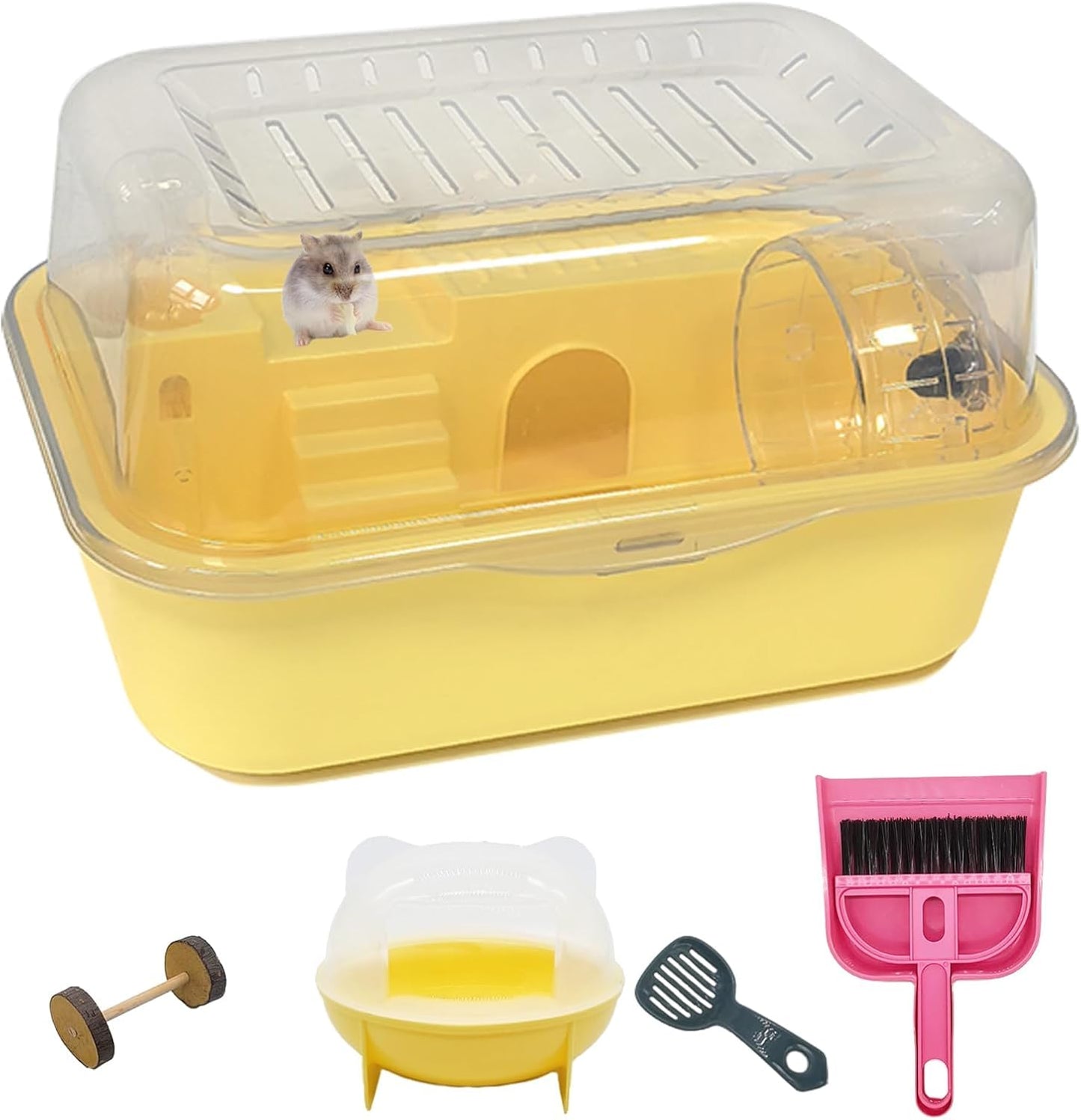 Hamiledyi Small Hamster Cage Clear Plastic Hamster Cage Portable Carrier with Water Bottle Exercise Wheel Bathtub Box Set Toy for Dwarf Baby Hamster (Yellow) - Pet Explorer