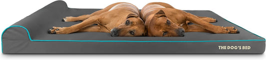 The Dog’s Bed Orthopedic Headrest Dog Bed XXXL Grey/Blue 64x44, Memory Foam, Pain Relief for Arthritis, Hip & Elbow Dysplasia, Post Surgery, Lameness, Veterinary Approved, Waterproof Washable Cover - Pet Explorer