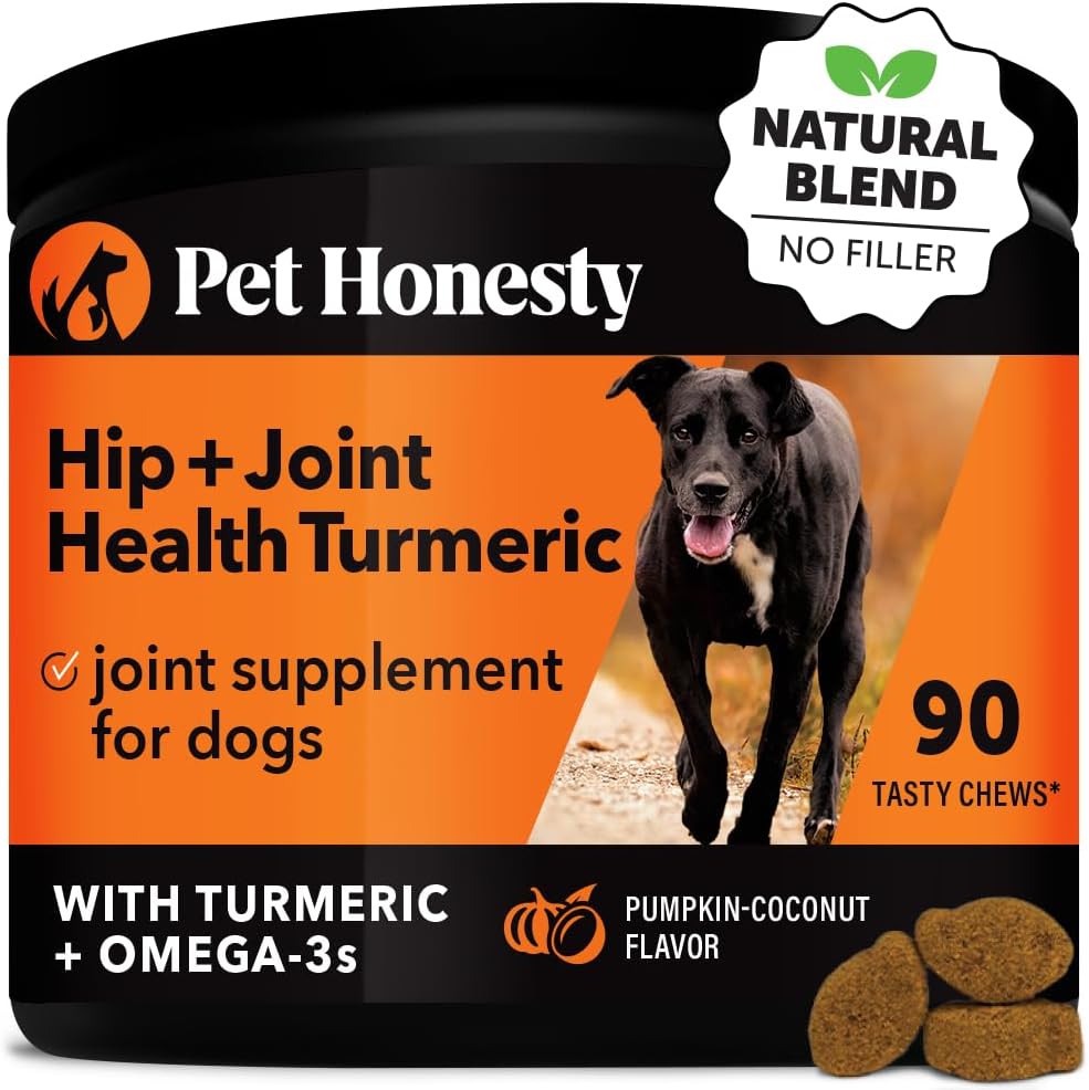 Hip & Joint Turmeric Health - Joint Supplement for Dogs, Omega-3 Fish Oil, Turmeric to Support Overall Health & Ease Stiffness - Advanced Pet Mobility Support - 90 Ct (Pumpkin) - Pet Explorer
