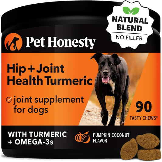 Hip & Joint Turmeric Health - Joint Supplement for Dogs, Omega-3 Fish Oil, Turmeric to Support Overall Health & Ease Stiffness - Advanced Pet Mobility Support - 90 Ct (Pumpkin) - Pet Explorer