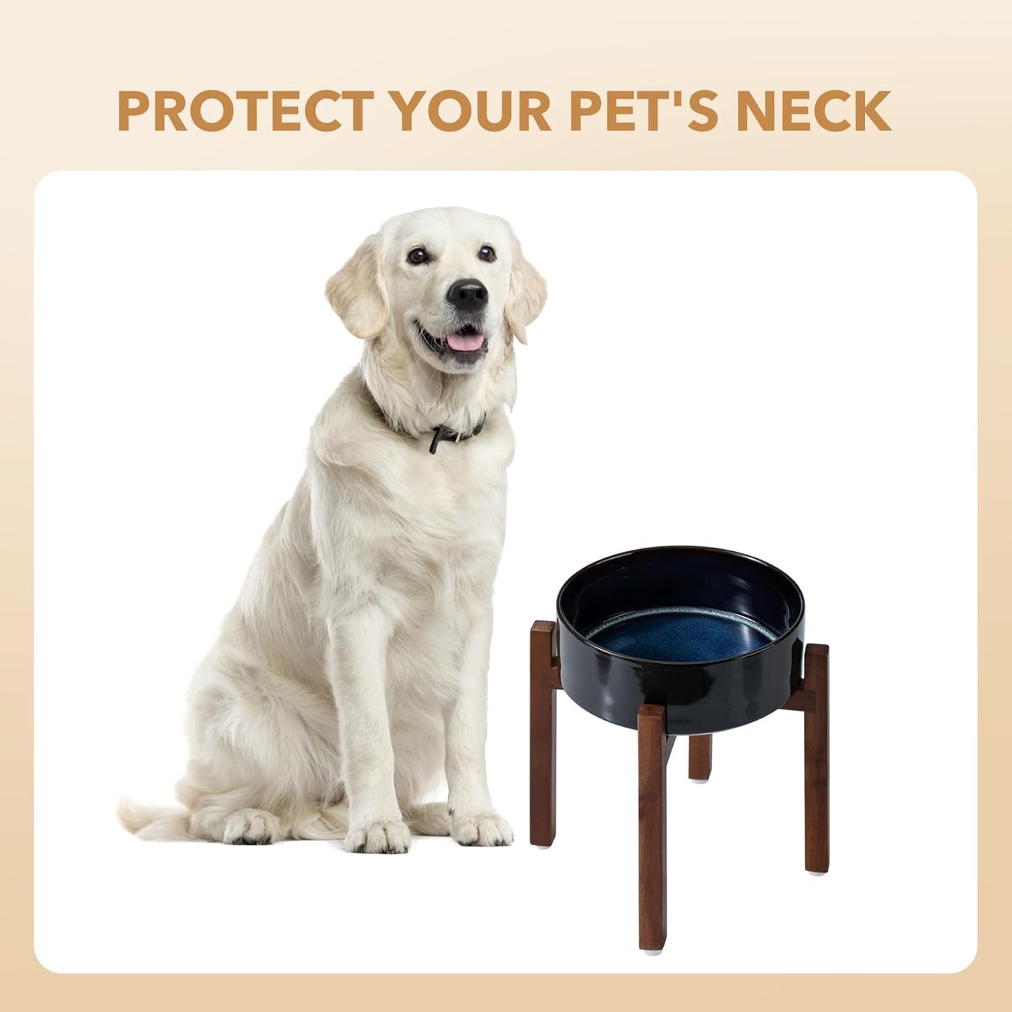 Ceramic 8.2inch Raised Dog Bowl Set, Elevated with Acacia Wood Stand, Food and Water Bowl for Large Breed Dogs, Weighted Pet Dishes(60oz, Starry Sky) - Pet Explorer