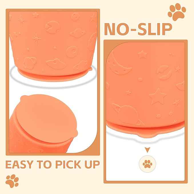 Dog Lick Bowl with Brush and Scraper, Anxiety Relief Silicone Slow Feeder Treat Dispenser, Anti-chocking Pet Dish, Non-Slip Interactive Entertainment Dog Puzzle Toy for Medium & Large-Light Orange