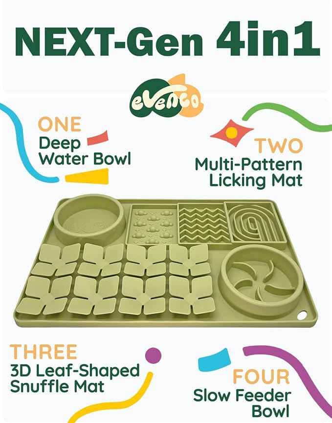 Slow Feeder Bowl for Dogs and Cats, Silicone Lick Mat & Snuffle Mat with Suction Cups - Interactive Puzzle Feeder, Slow Eating, Keep Busy and Reduce Vomiting (15.75" x 10.5" Green)