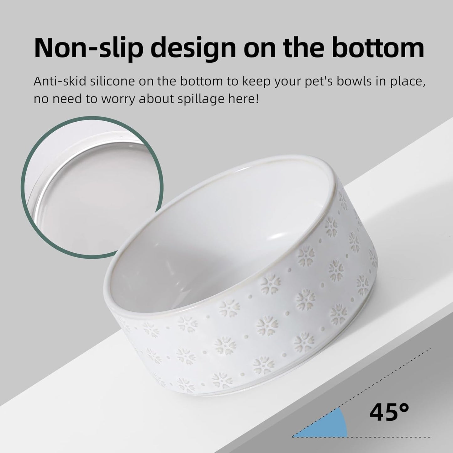7.3inch Ceramic Raised Dog Bowl Set, Elevated with Acacia Wood Stand, Food and Water Bowl for Medium Breed Dogs, Weighted Dog Dishes, Pet Bowl(41OZ, Arctic White) - Pet Explorer