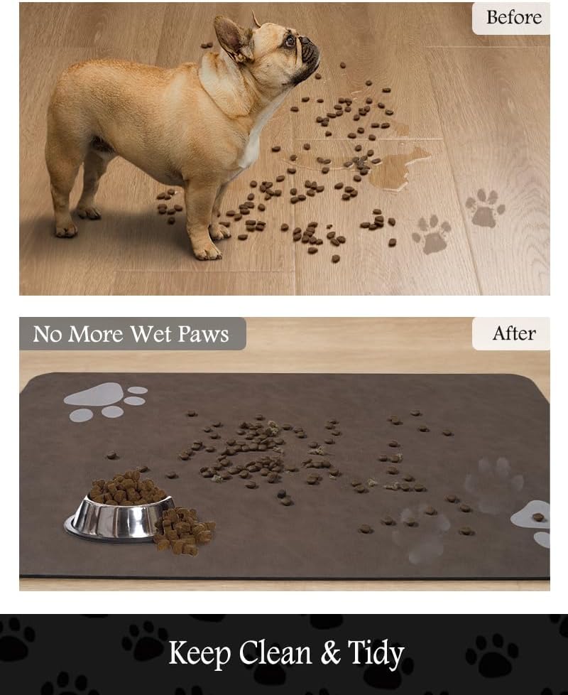 Pet Feeding Mat-Absorbent Dog Mat for Food and Water Bowl-No Stains Quick Dry Water Dispenser Mat-Dog Accessories Pet Supplies-Bowl for Messy Drinkers（Brown,23"x34" - Pet Explorer