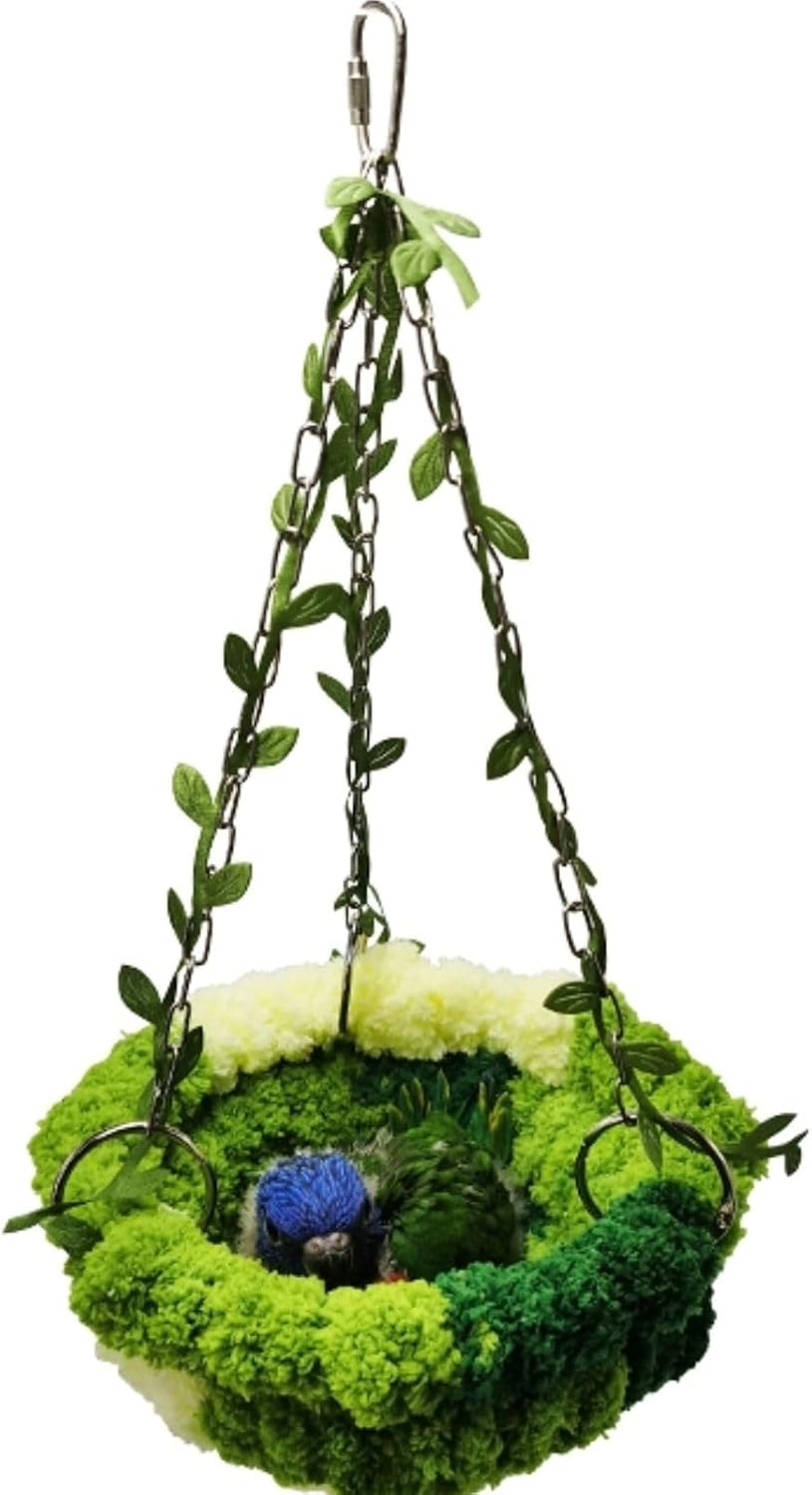 Bird Nest Hanging Hammock Bed Toy for Small Medium Pet Parrot Parakeet Cockatiel Conure Cockatoo Amazon Lovebird Budgie Finch Canary Hamster Rat Gerbils Chinchilla Cage Stand Perch (Green)