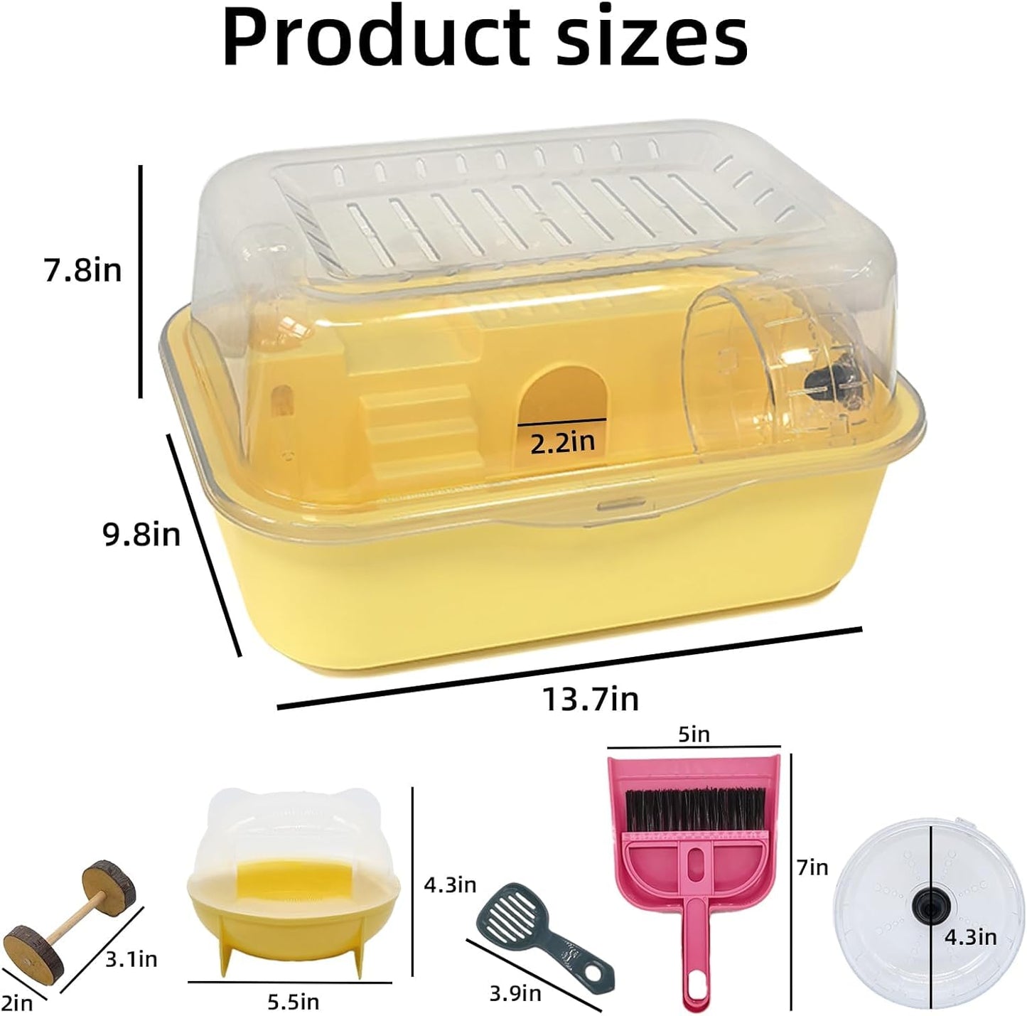 Hamiledyi Small Hamster Cage Clear Plastic Hamster Cage Portable Carrier with Water Bottle Exercise Wheel Bathtub Box Set Toy for Dwarf Baby Hamster (Yellow) - Pet Explorer