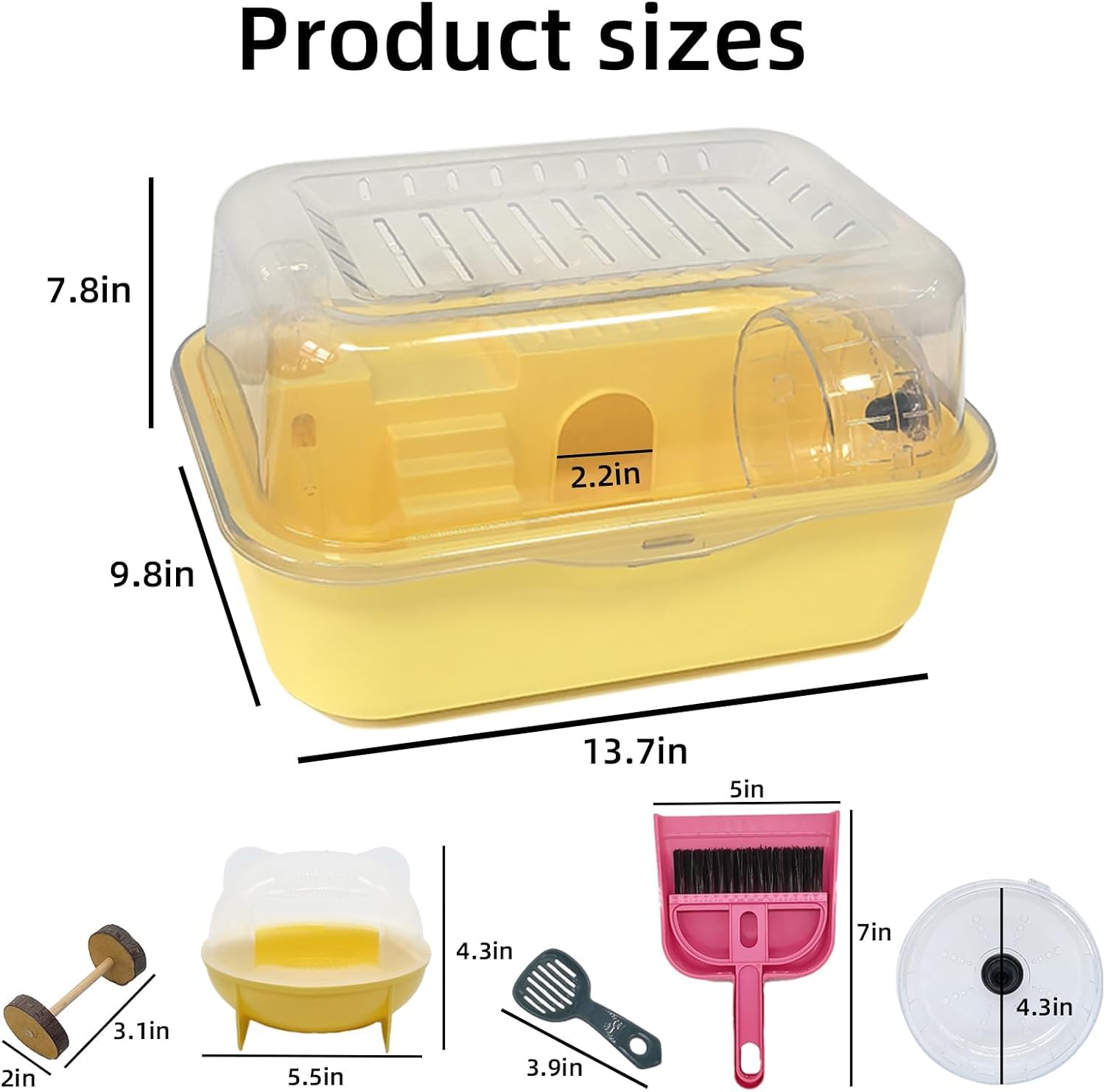 Hamiledyi Small Hamster Cage Clear Plastic Hamster Cage Portable Carrier with Water Bottle Exercise Wheel Bathtub Box Set Toy for Dwarf Baby Hamster (Yellow) - Pet Explorer