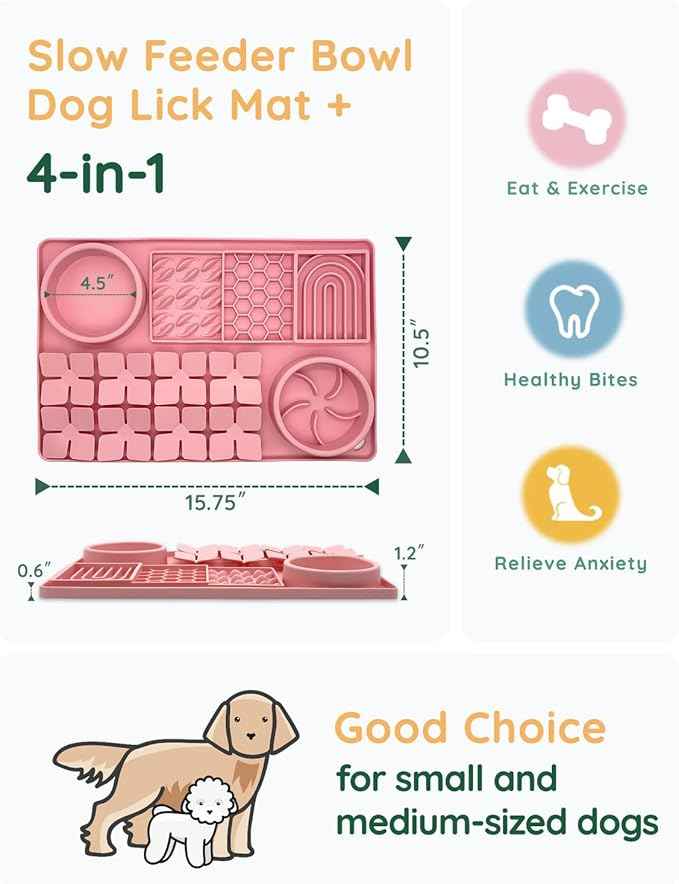 Slow Feeder Bowl, Silicone Lick Mat with Suction Cups for Dog Cat, Snuffle Mat for Pet Smell Training, Puzzle Toys for Bored Puppy, Interactive Sniff Mat for Slow Eating and Keep Busy, Pink