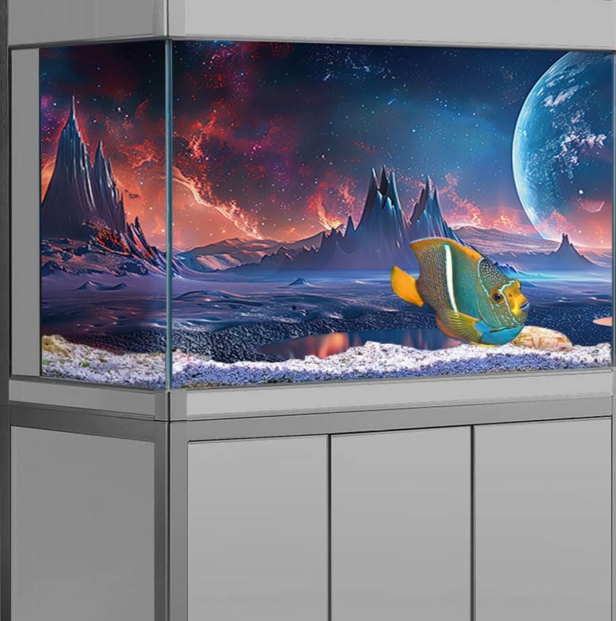 Scarlet Cosmic Aquarium Background,Cool Galaxy Parallel Space Themed Fish Tank Background, Tropical Desert Terrarium Background 48X24IN with 8 EVA Double-Sided Tape - Pet Explorer