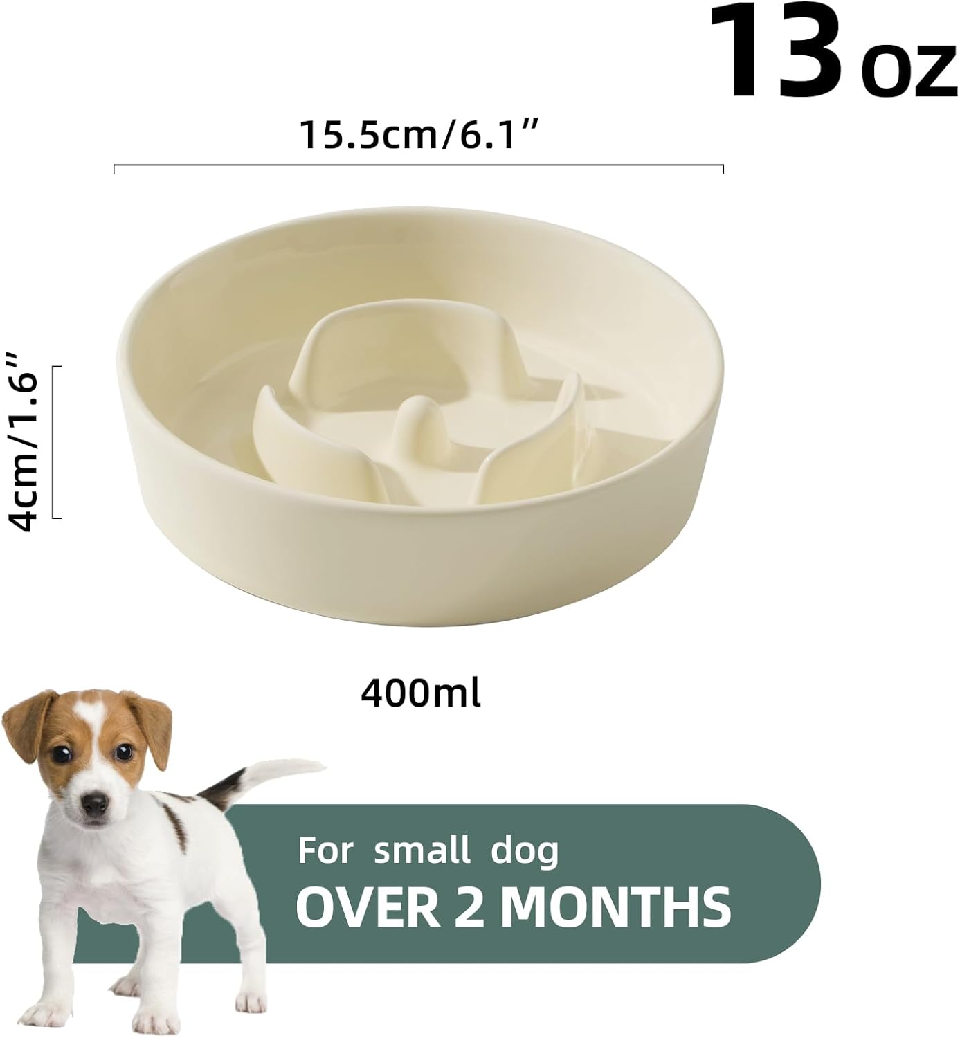 6.1inch Dog Bowl Slow Feeder Ceramic for Small Dog, Pet Slow Feeder, Stop Bloat, Preventing Choking(Single Bowl-Beige) - Pet Explorer